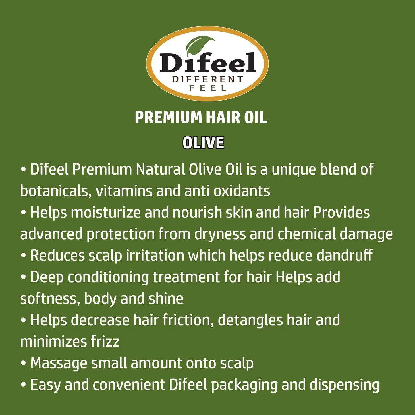 Difeel Olive Oil Premium Hair Oil – Moisturize, Strengthen & Add Shine 2.5 oz