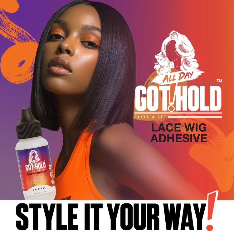 All Day Got Hold promotional image with model and adhesive bottle
