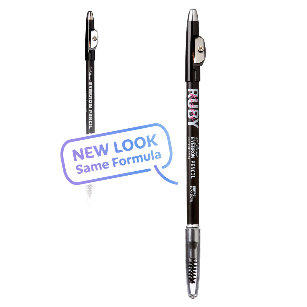 Ruby Kisses Go Brow pencil – Black Brown old and new packaging comparison