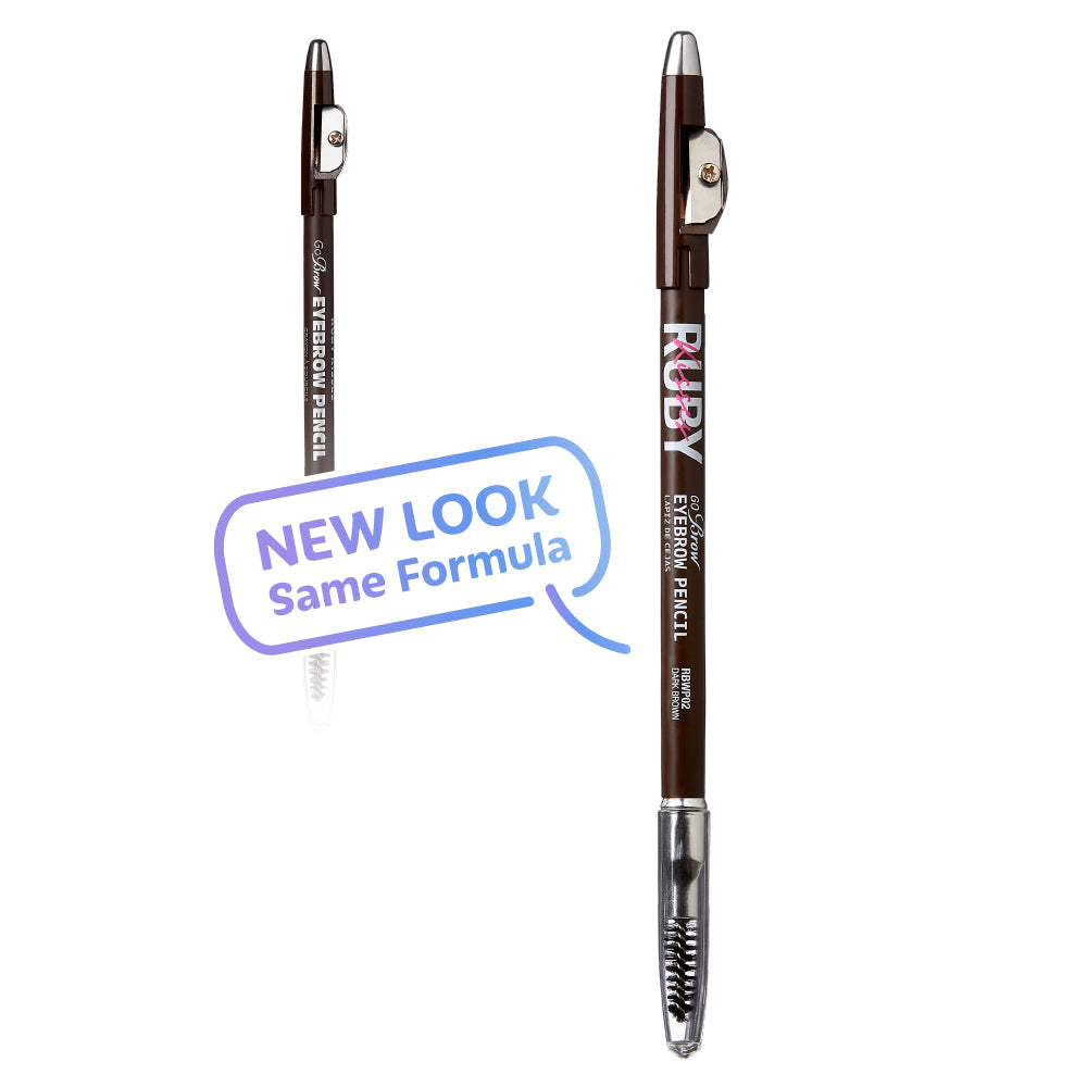 Ruby Kisses Go Brow pencil – Dark Brown old and new packaging comparison