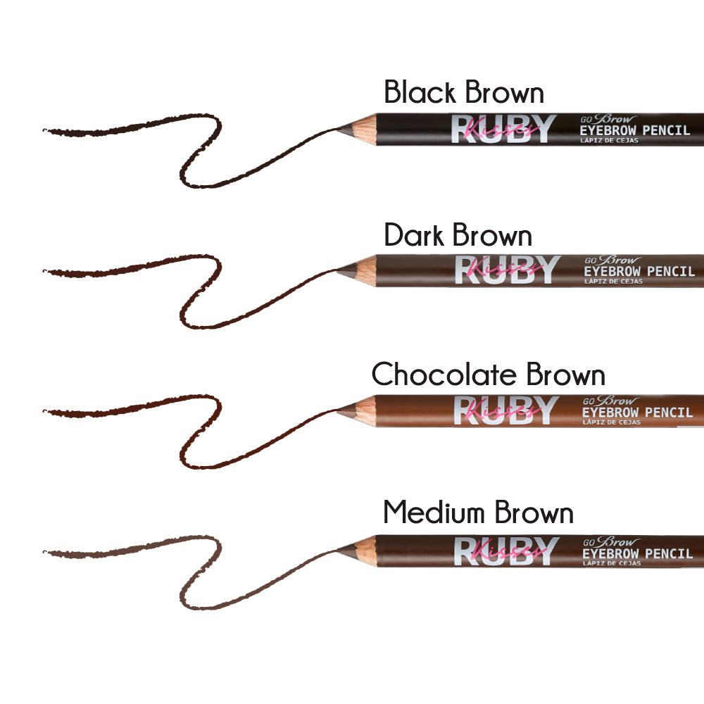 Ruby Kisses Go Brow pencil – Four-shade pencil and swatch chart