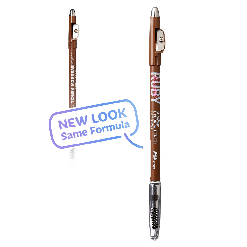 Ruby Kisses Go Brow pencil – Chocolate Brown old and new packaging comparison