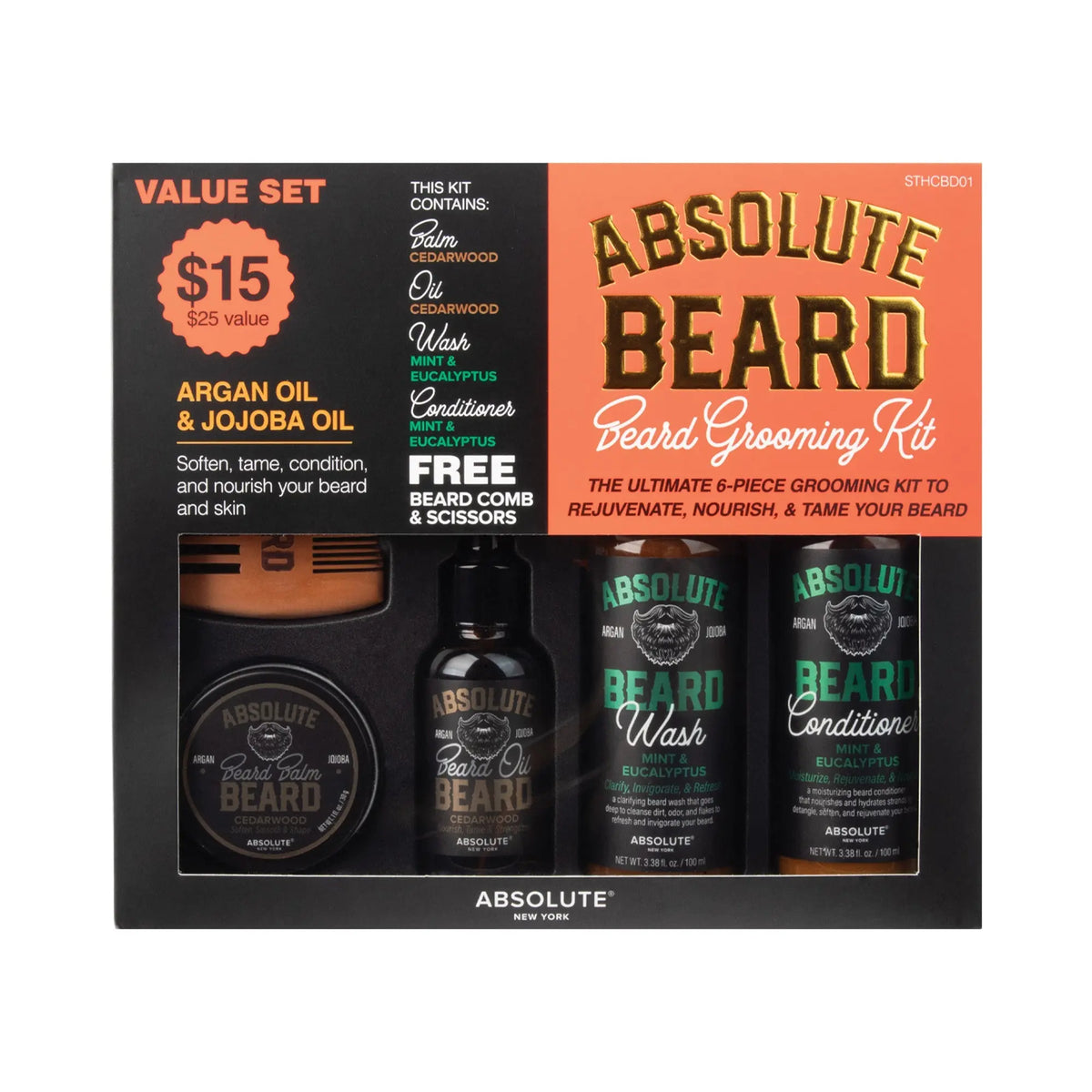 Absolute 6-Piece Beard Grooming Kit, retail packaging