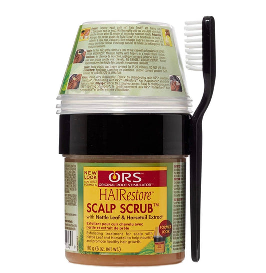 ORS HAIRestore Scalp Scrub 6 oz jar with scalp brush and mixing cup