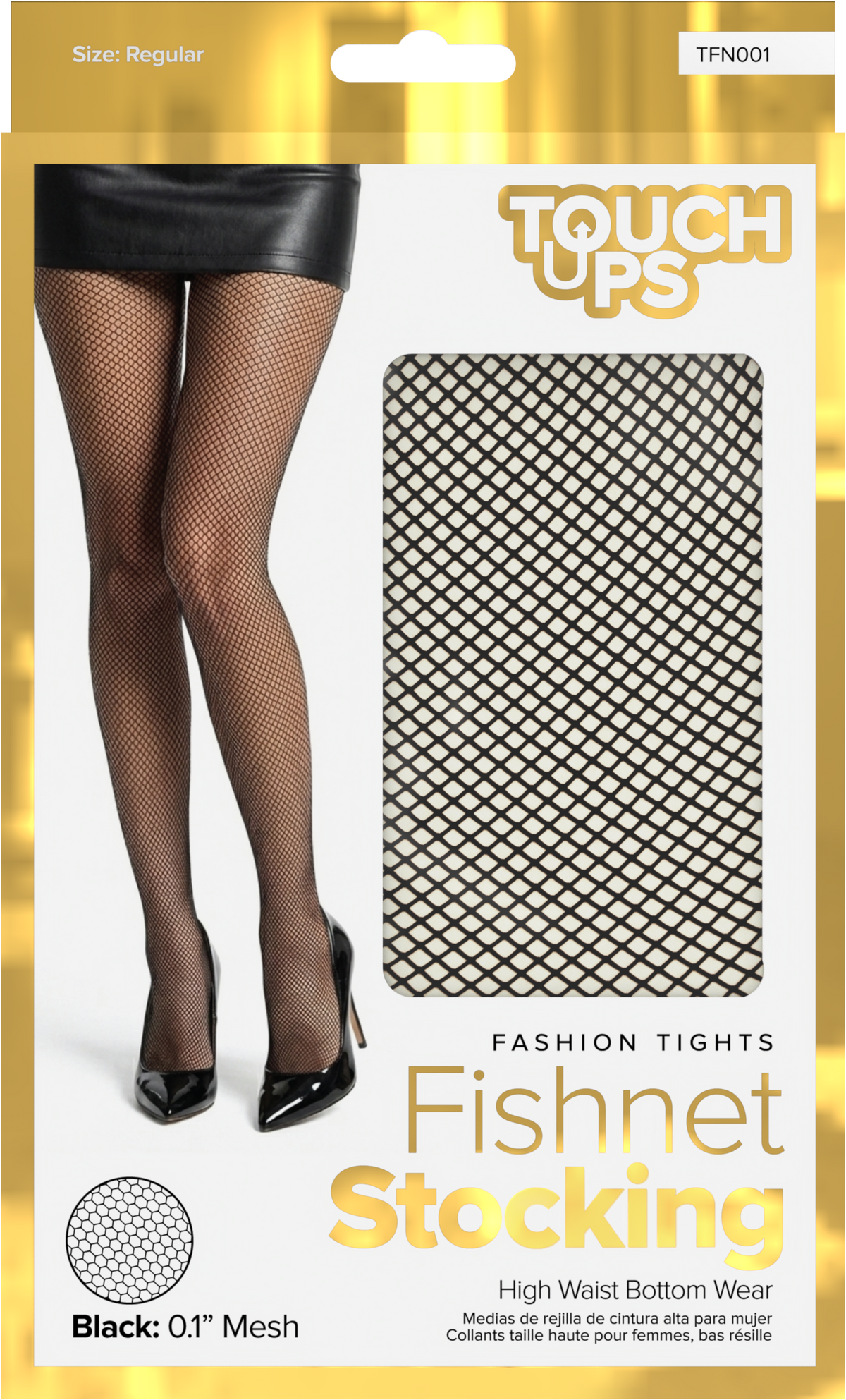 TouchUps Black 0.1" Fishnet Stockings – Black Small Mesh 0.1" Regular (1 PC)