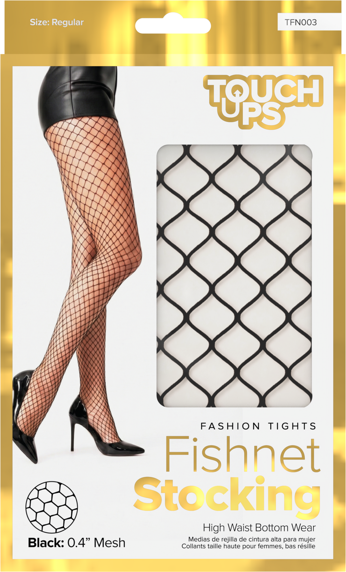 TouchUps Black 0.4" Fishnet Stockings – Black Large Mesh 0.4" Regular (1 PC)