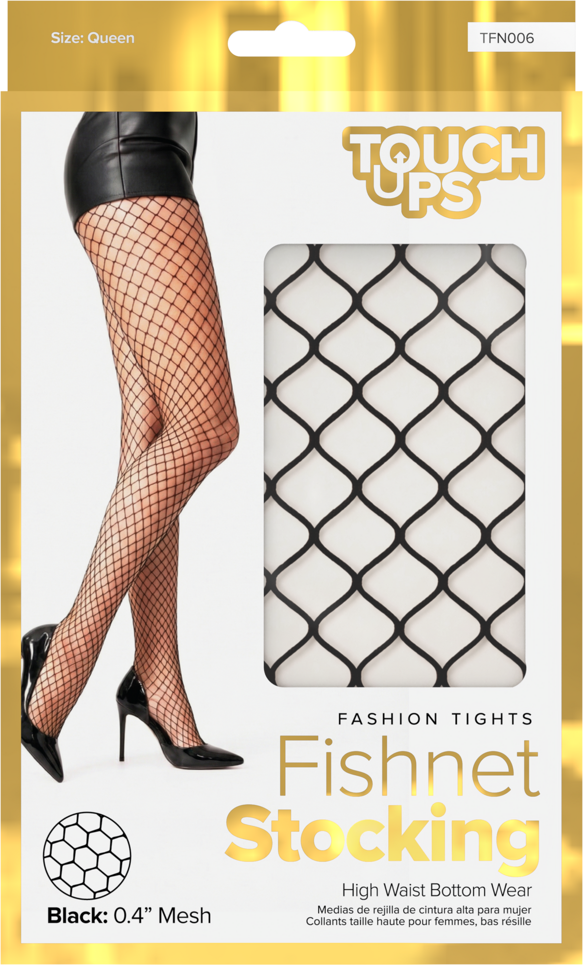 TouchUps Black 0.4" Fishnet Stockings – Black Large Mesh 0.4" Queen (1 PC)