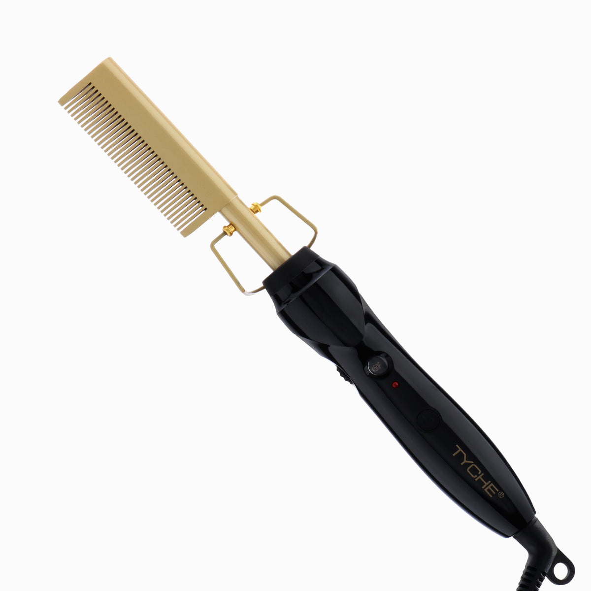 Tyche Gold Ceramic Pressing Comb — gold comb teeth and black handle