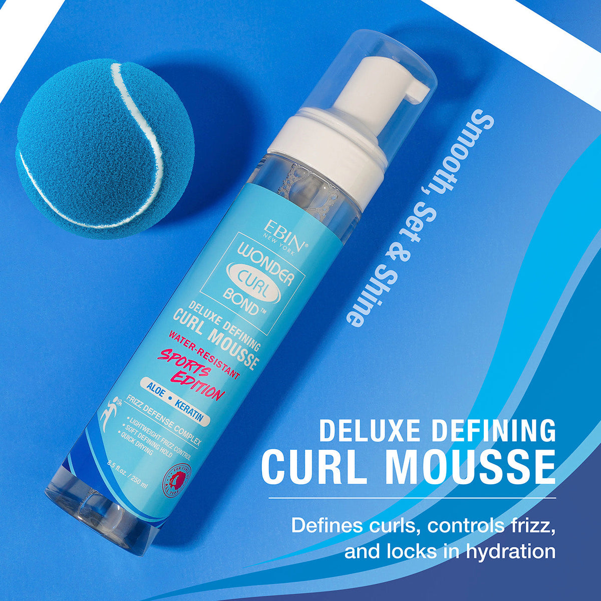 EBIN Wonder Curl Bond Curl Mousse Sports Edition – Curl Mousse with tennis ball and styling features