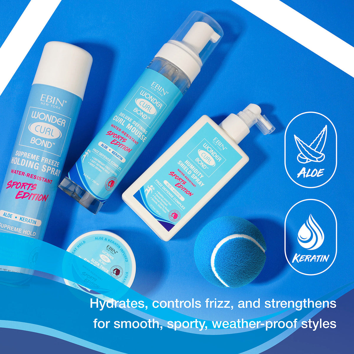 EBIN Wonder Curl Bond Curl Mousse Sports Edition – Aloe and keratin collection graphic