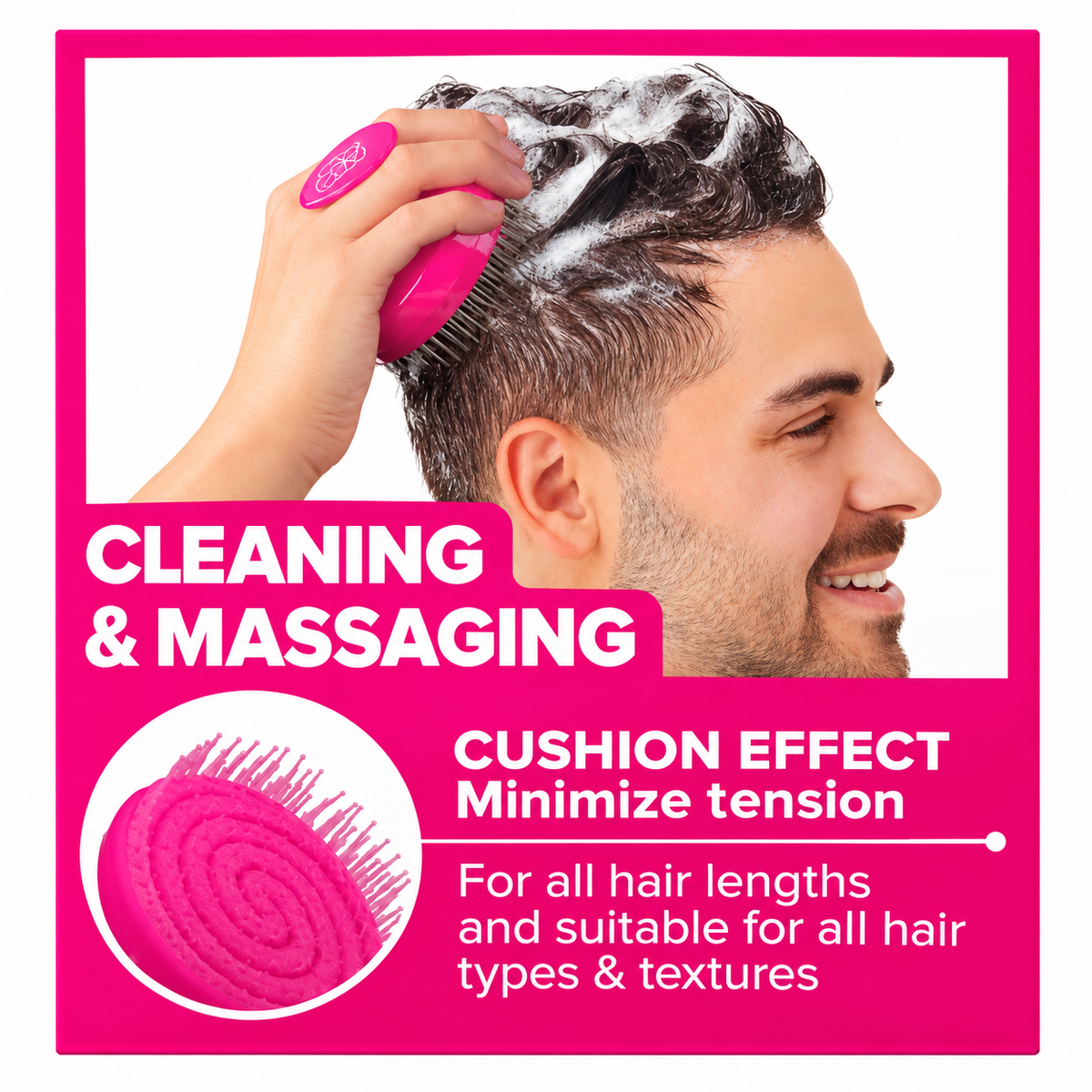 Pink Absolute Hot shampoo brush used to massage the scalp while shampooing