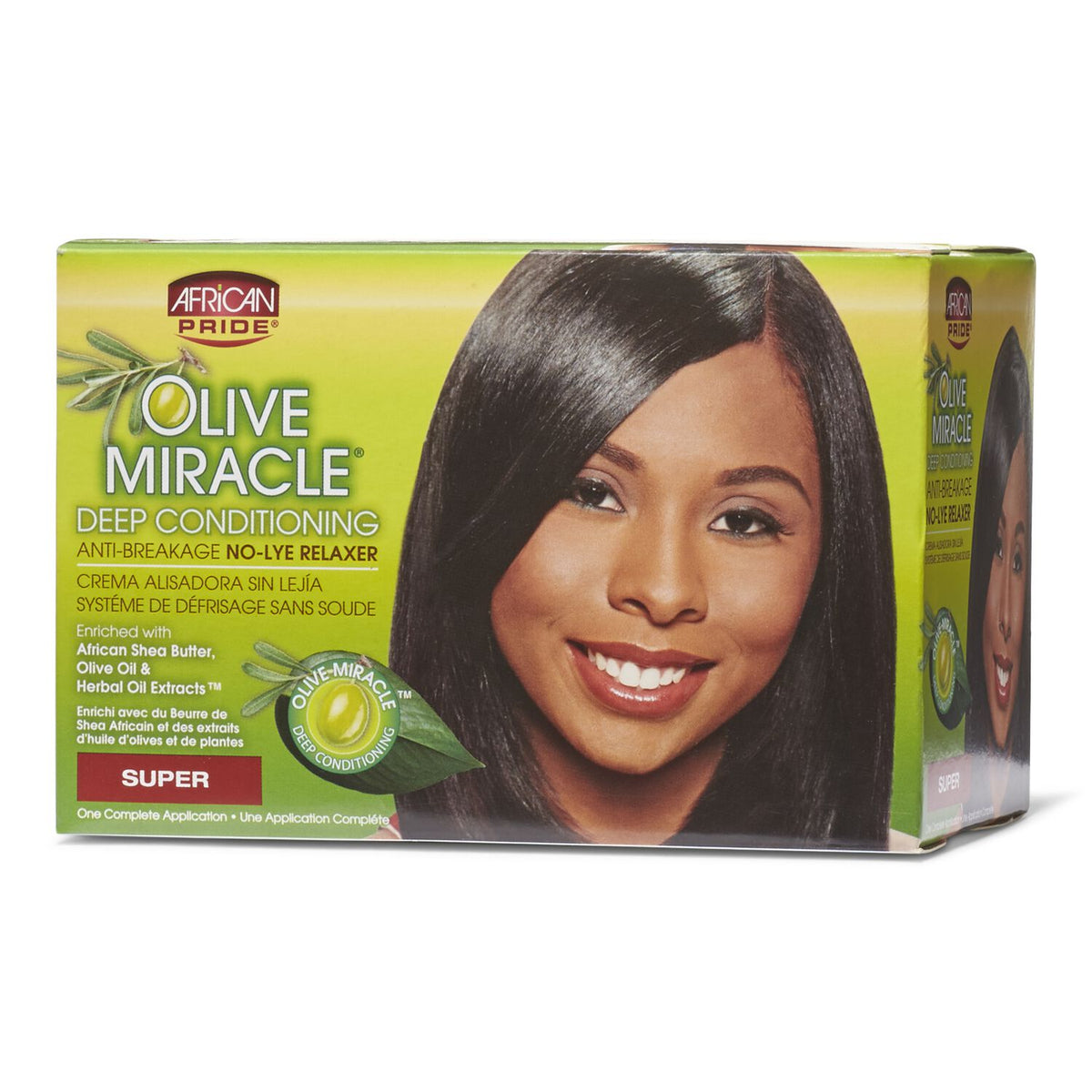 African Pride Olive Miracle Super Deep Conditioning No-Lye Relaxer single application box front