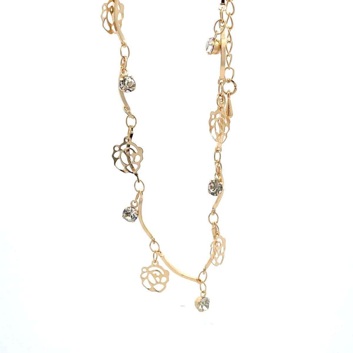 AK04 – The One gold-tone open flower & clear stone anklet