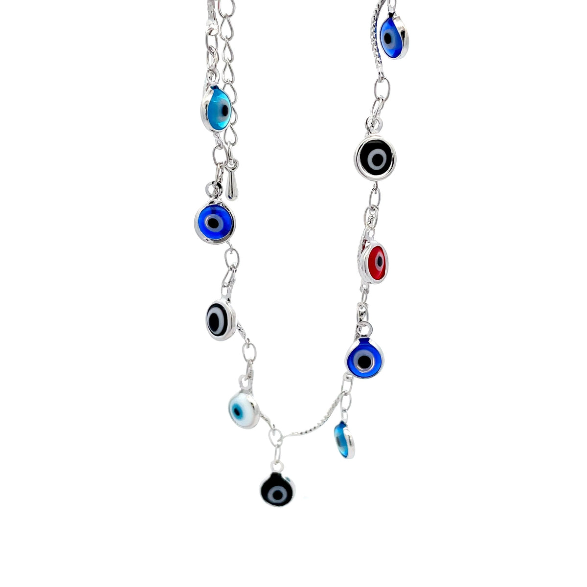AKS01 – The One silver-tone multicolor evil eye anklet