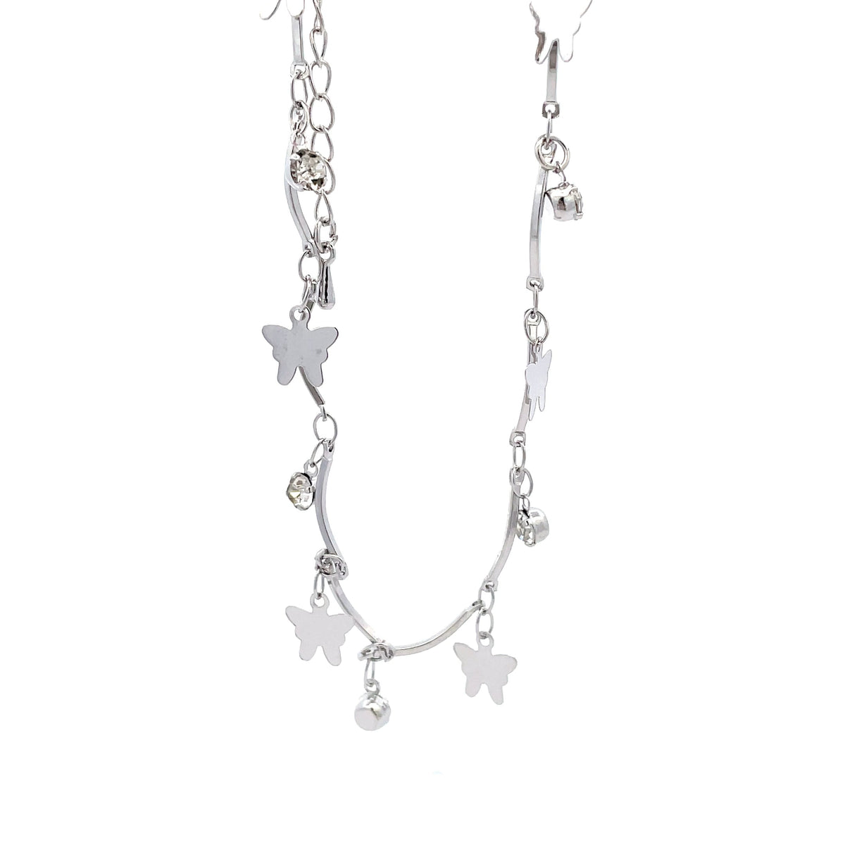 AKS09 – The One silver-tone butterfly & clear stone anklet