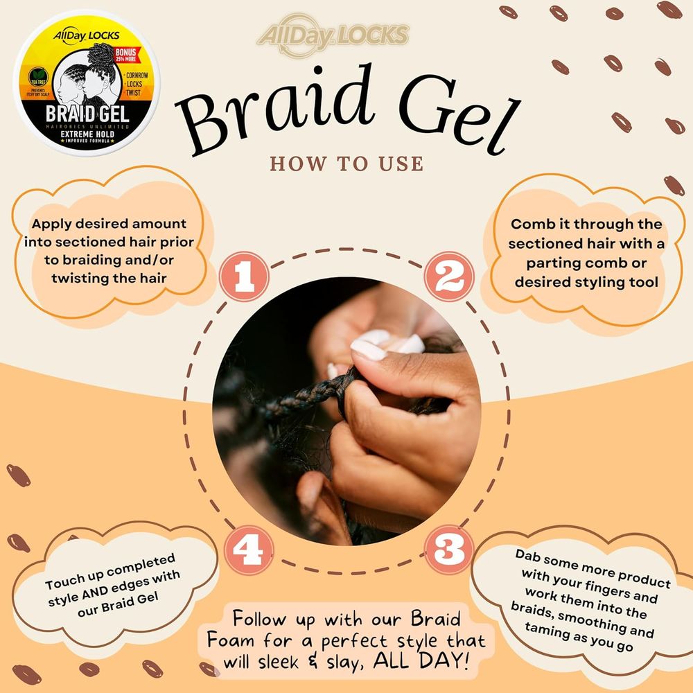 AllDay Locks Braid Gel | Extreme Hold, Smooths & Tames Frizz | No Flaking or Drying | High Shine, Long Lasting for Braids, Locks, Twists, Cornrows| - Beauty Exchange Beauty Supply