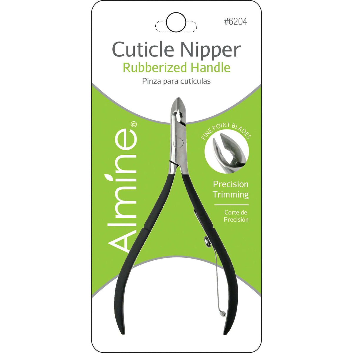 Almine stainless steel cuticle nipper with black rubberized handle #6204