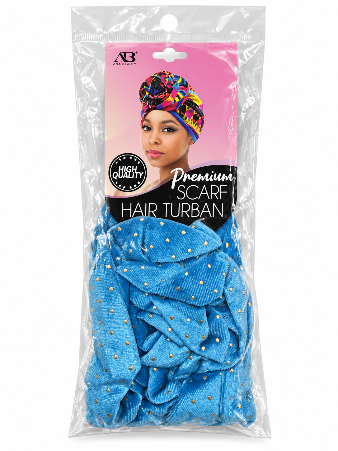 Ana Beauty gold dot hair turban scarf in Blue