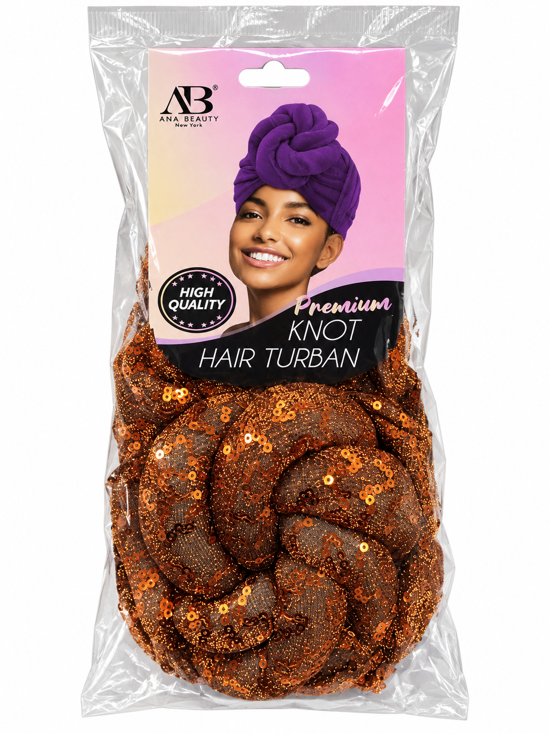 Ana Beauty sequin knot hair turban in Bronze