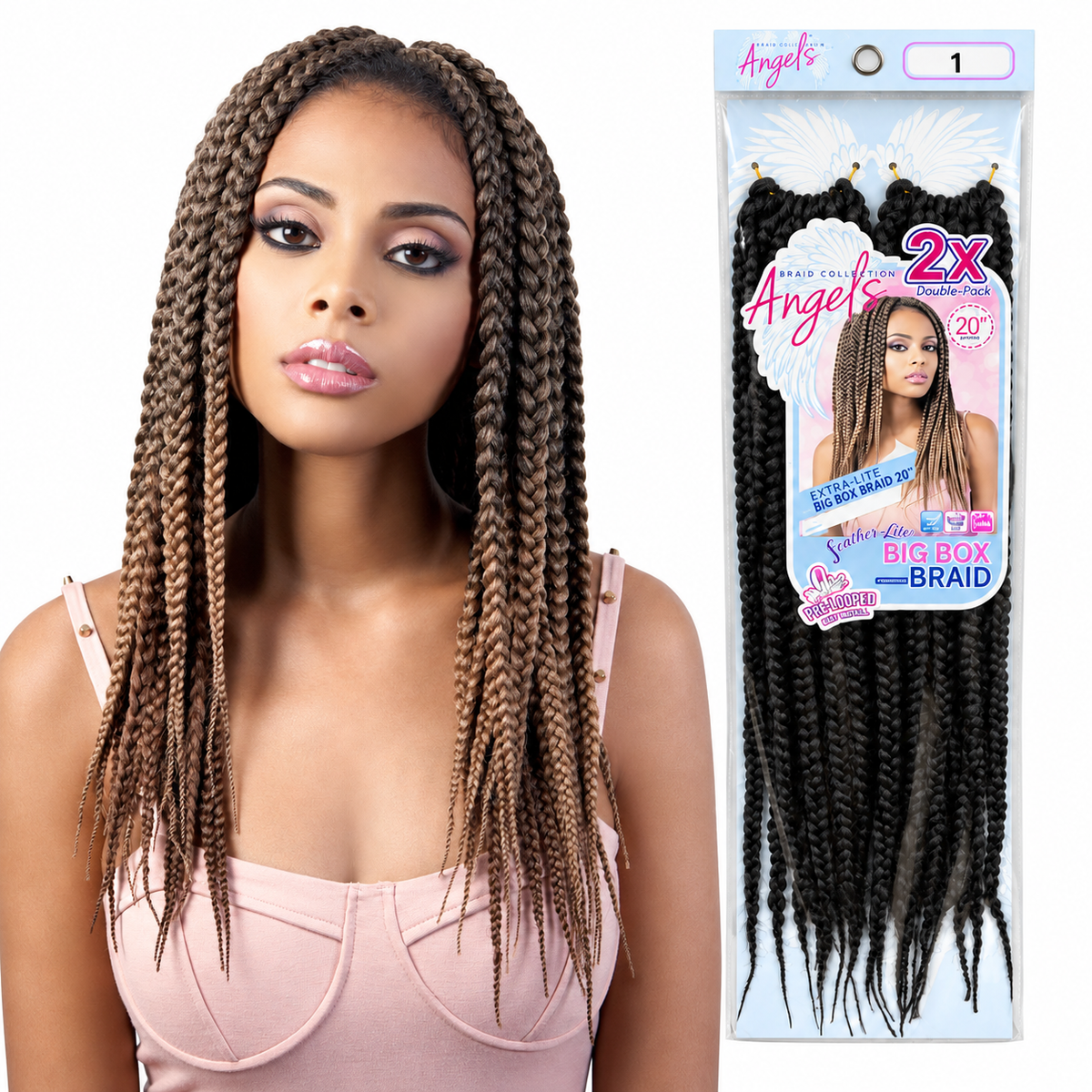 Motown Tress Angel’s 2X Big Box Braid 20 inch model and color 1 package