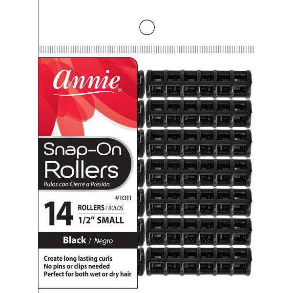 Annie #1011 Snap-On Rollers – Black, 1/2", 14-Pack in retail packaging