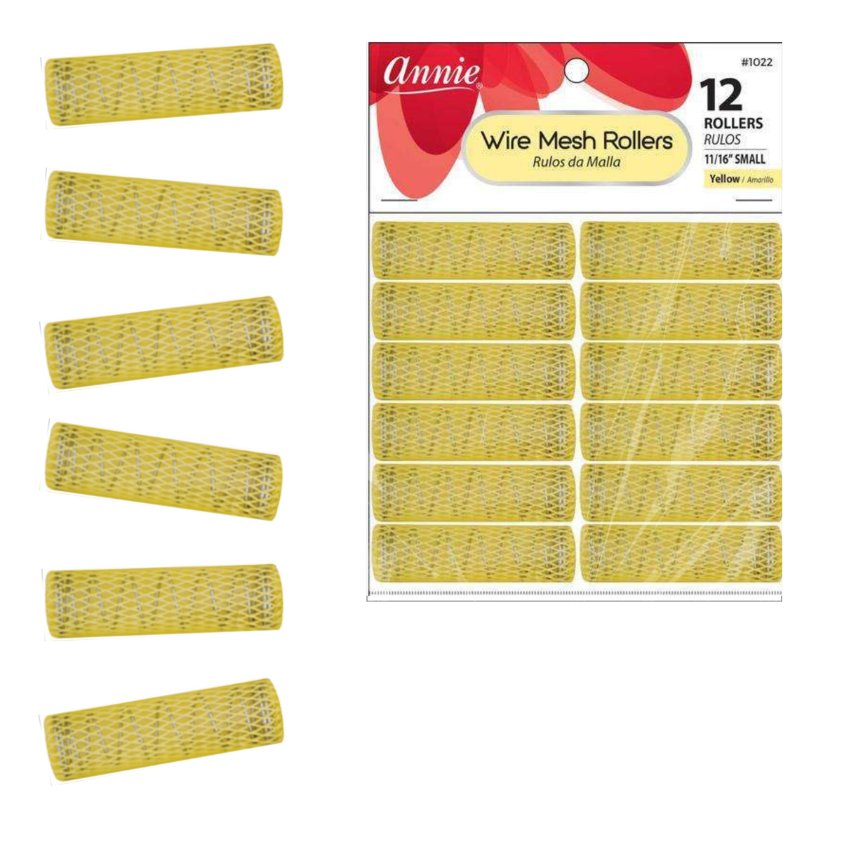 Annie Wire Mesh Rollers — Small 11/16", Yellow, 12 Count