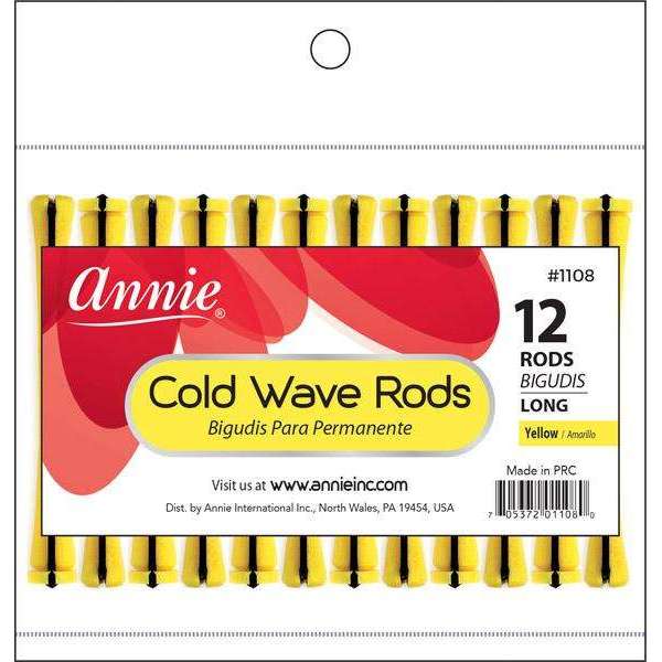 Annie Cold Wave Rods Long 3/16 Inch, 12 Count, Yellow package on white background