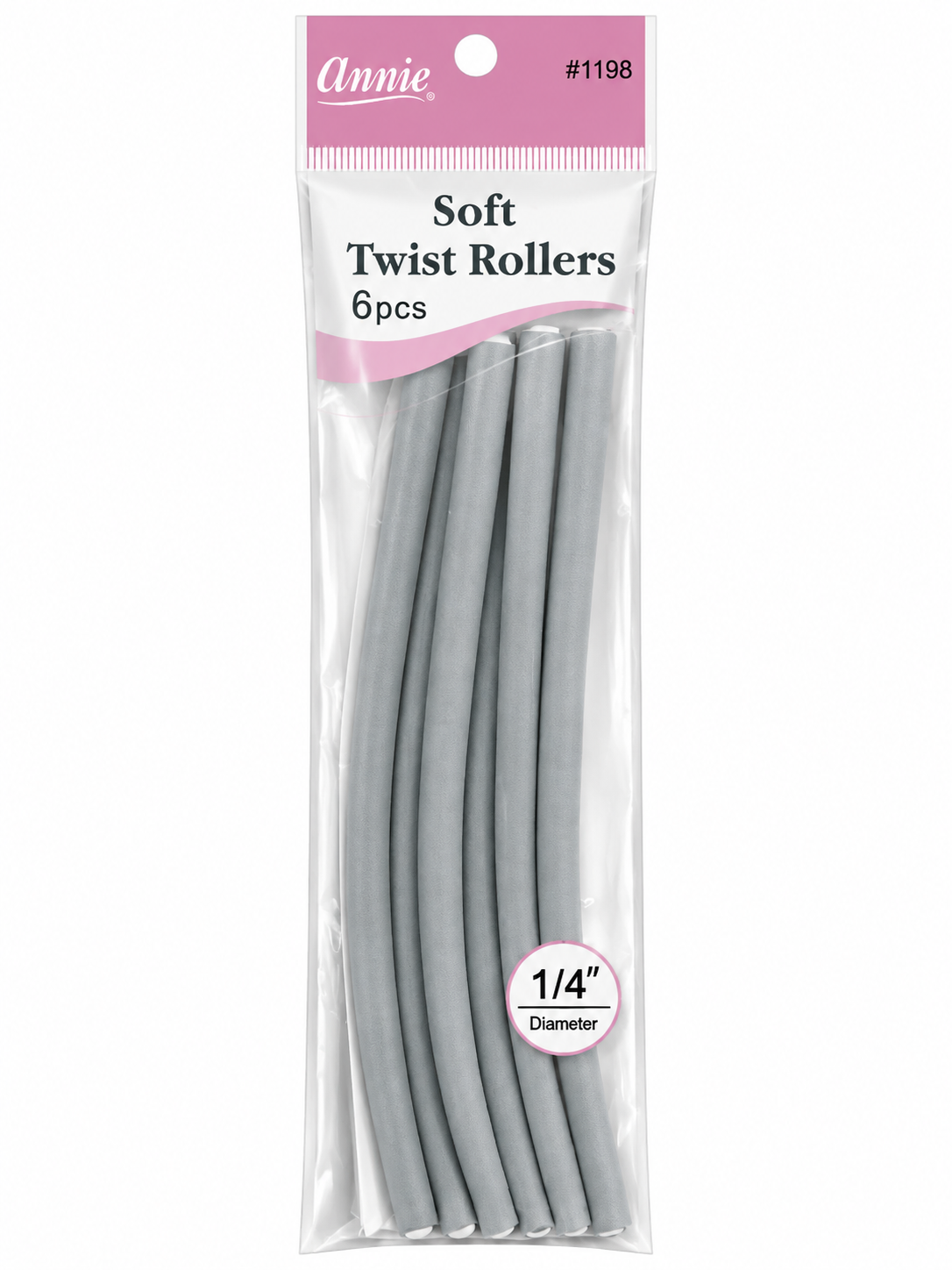 Annie #1198 gray soft twist rollers 1/4 inch, 6-count package