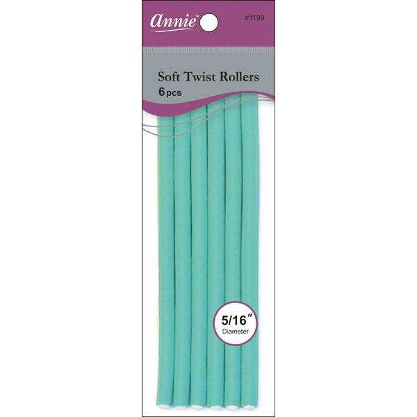 Annie Soft Twist Rollers 5/16 Inch, 6 Count, Green retail package on white background