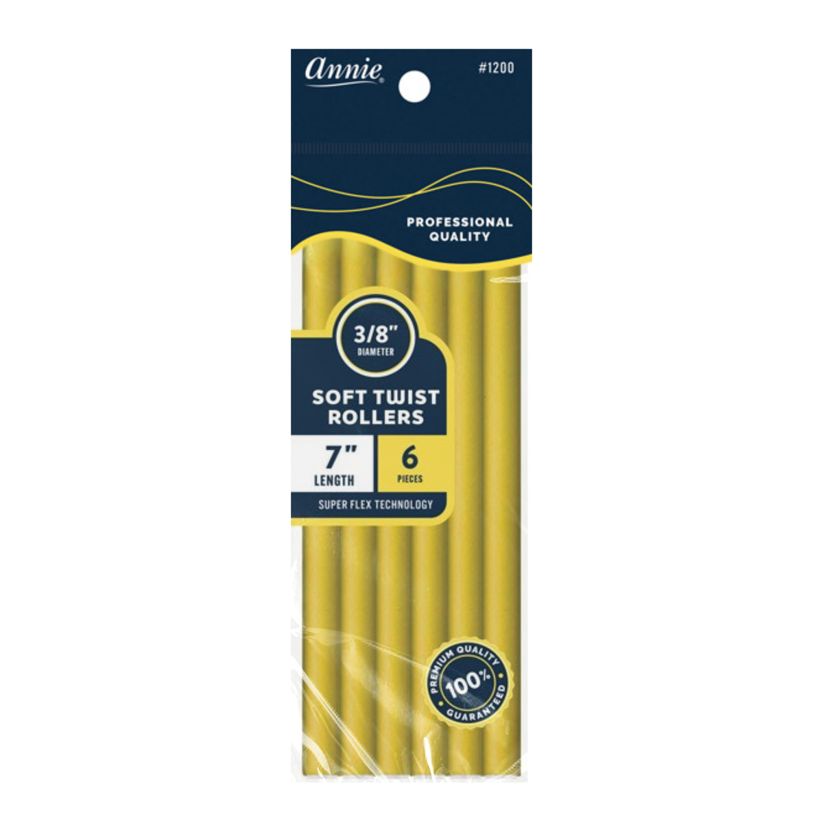 Annie Soft Twist Rollers 3/8 Inch, 6 Count, Yellow retail package on white background