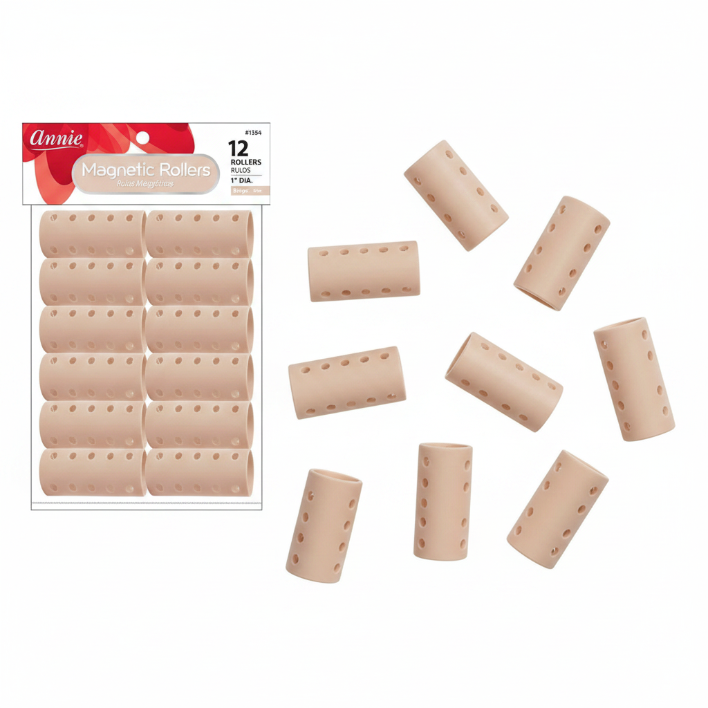 Annie 1354 beige magnetic hair rollers, 1-inch diameter, 12 count