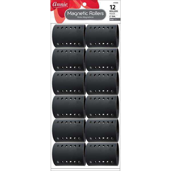 Annie Magnetic Hair Rollers 2 Inch, 12 Count, Gray package on white background