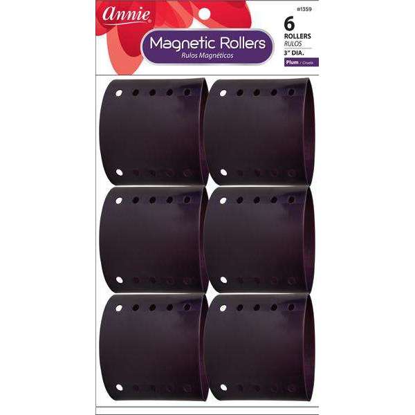 Annie #1359 Magnetic Rollers – Plum, 3", 6-Pack in retail packaging