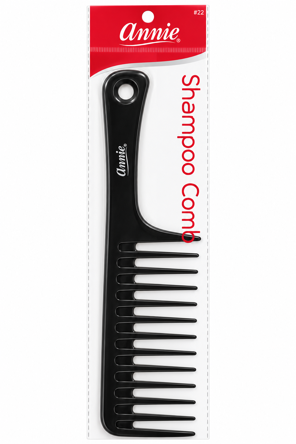 Annie #22 Shampoo Comb in black, packaged