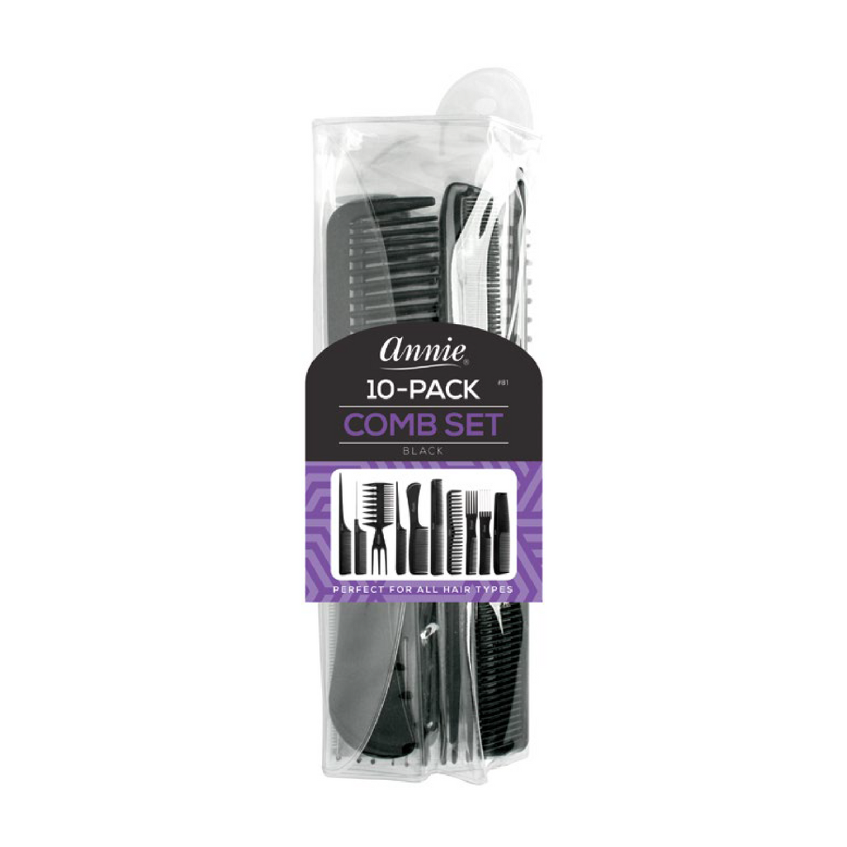 Annie 10-Pack Comb Set #81 in Black packaging
