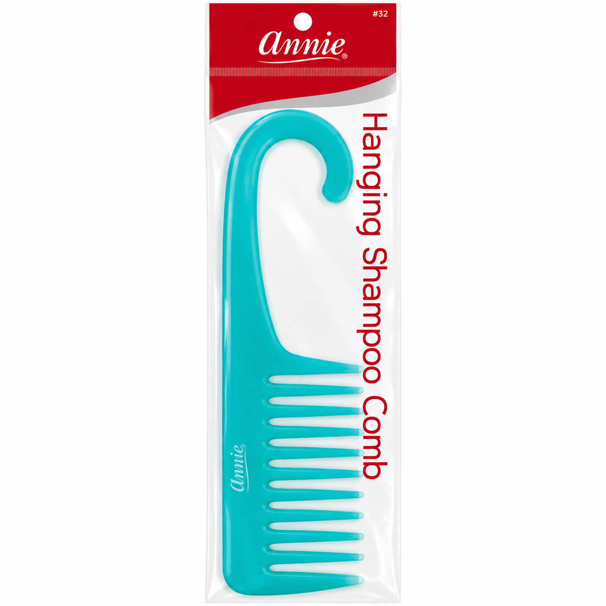 Annie #32 turquoise blue hanging shampoo comb in retail packaging