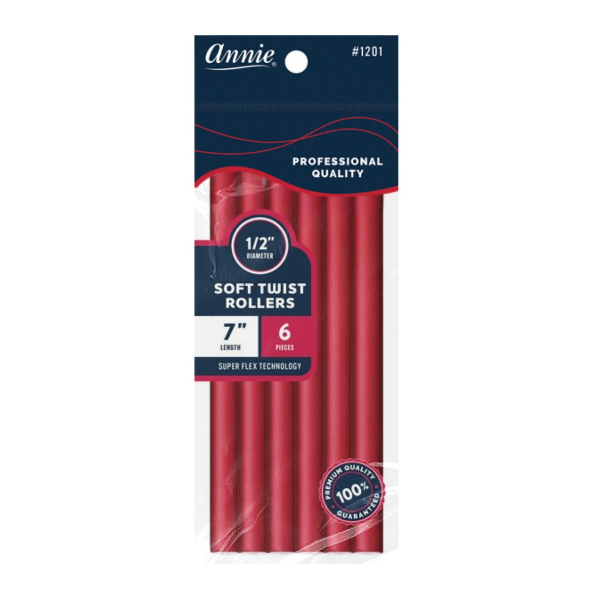 Annie Soft Twist Rollers 1201, 7" length, 1/2" diameter, Red, 6 pieces