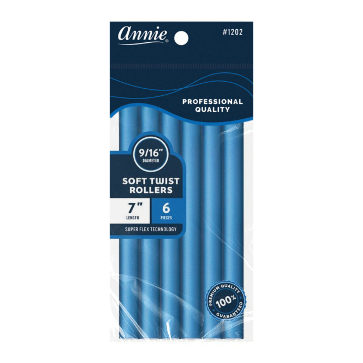 Annie Soft Twist Rollers 1202, 7" length, 9/16" diameter, Blue, 6 pieces