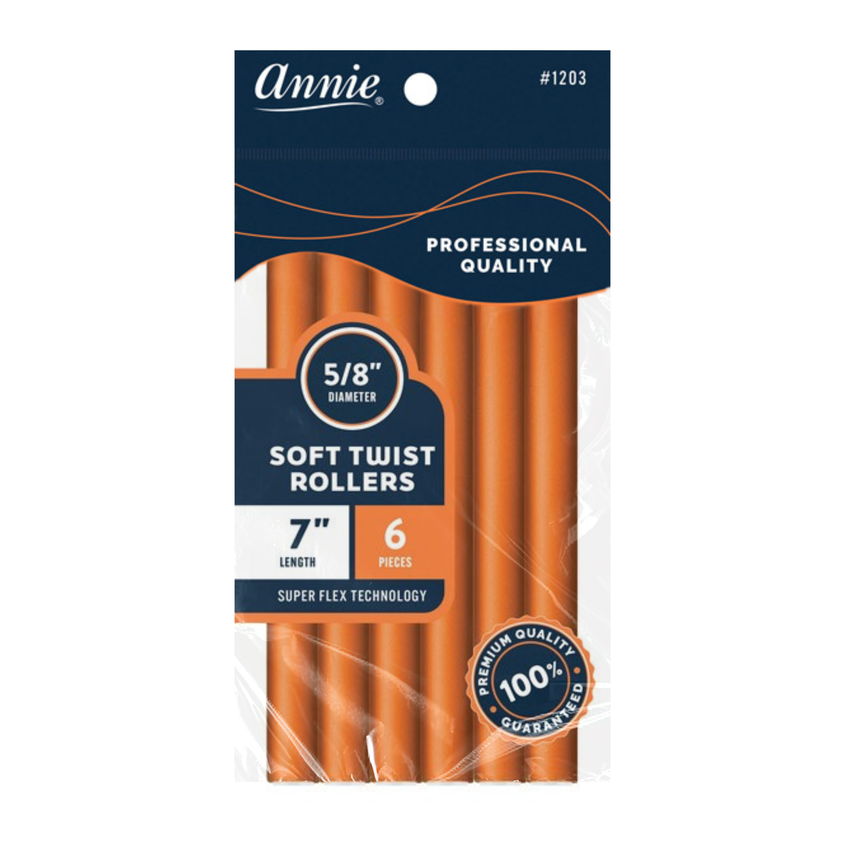 Annie Soft Twist Rollers 1203, 7" length, 5/8" diameter, Orange, 6 pieces