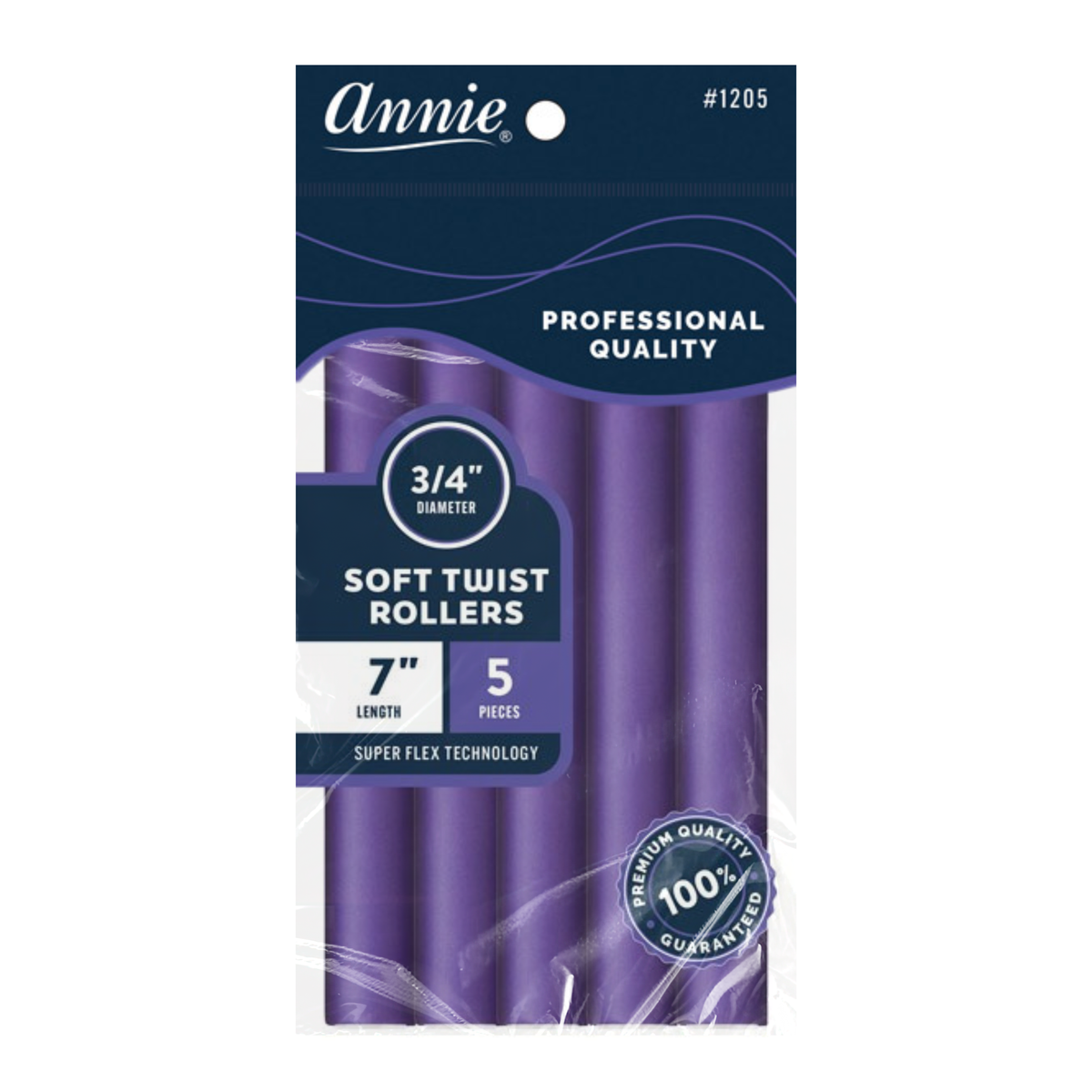 Annie Soft Twist Rollers 1205, 7" length, 3/4" diameter, Purple, 5 pieces