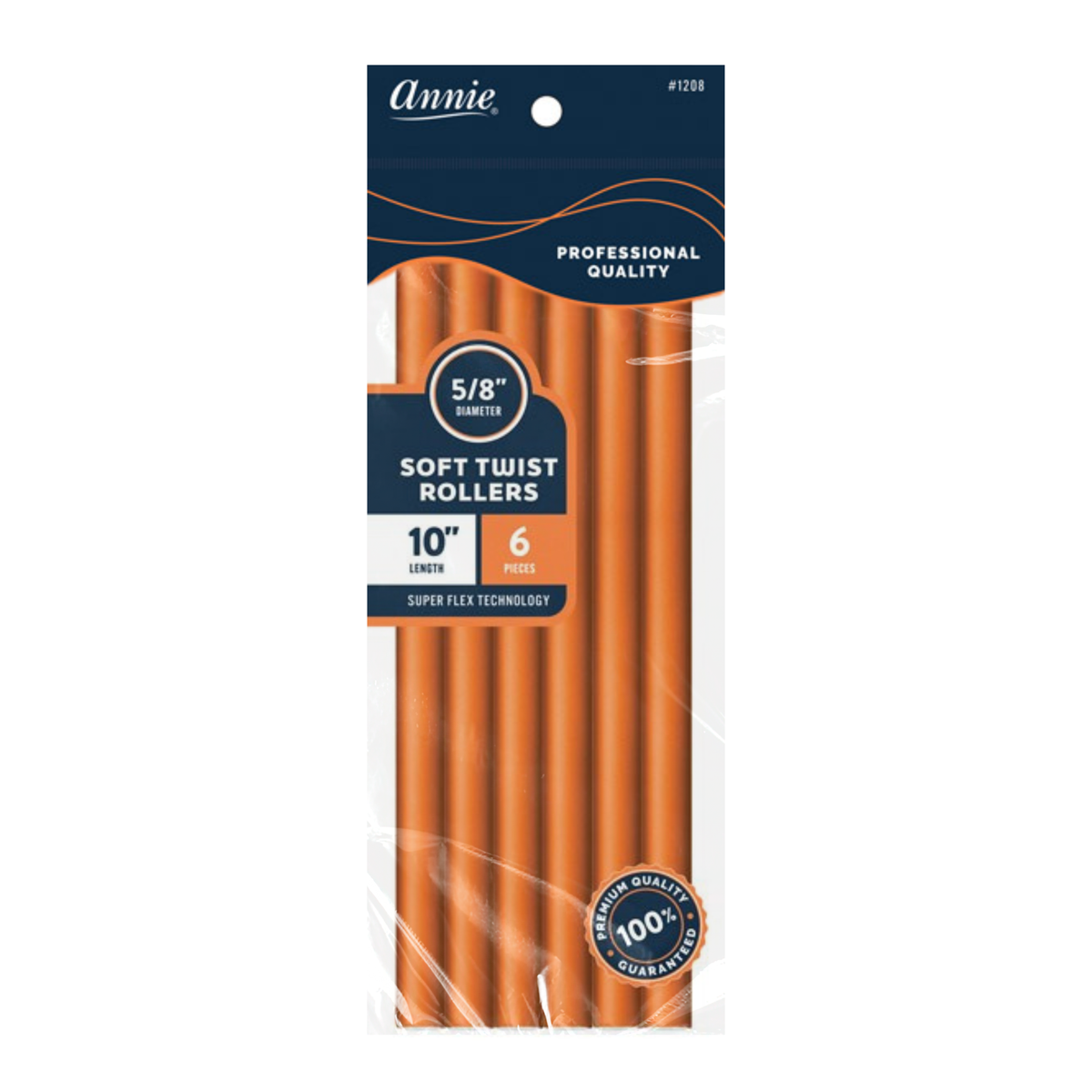Annie Soft Twist Rollers 1208, 10" length, 5/8" diameter, Orange, 6 pieces