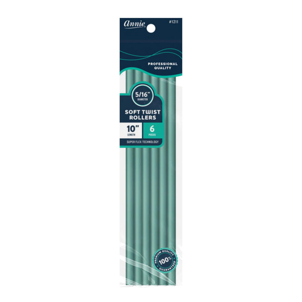Annie Soft Twist Rollers 1211, 10" length, 5/16" diameter, Green, 6 pieces