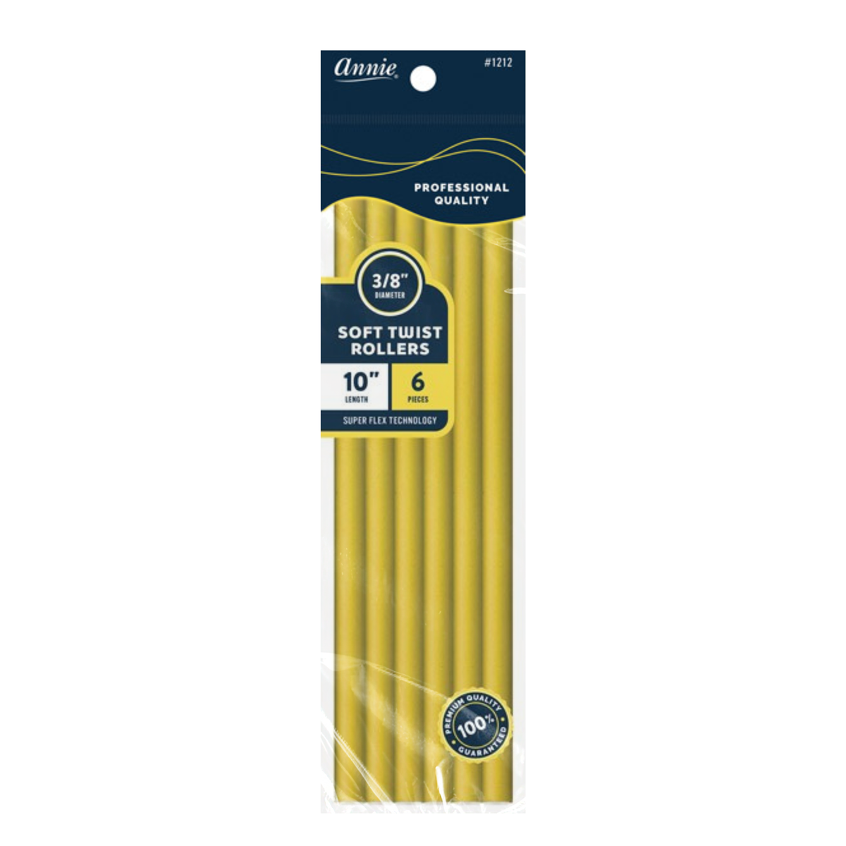 Annie Soft Twist Rollers 1212, 10" length, 3/8" diameter, Yellow, 6 pieces