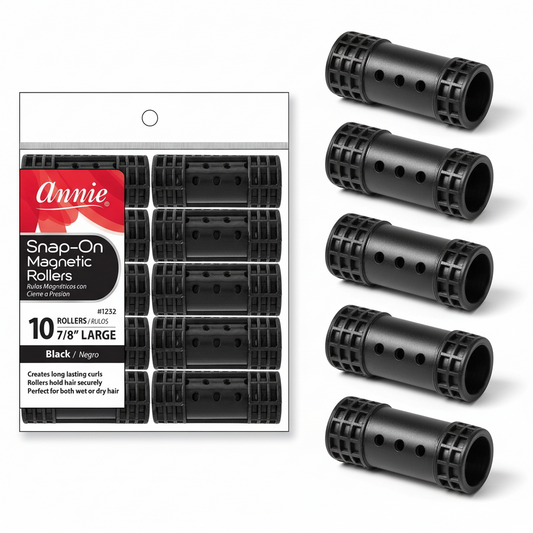 Annie 1232 Black Snap-On Magnetic Rollers, 7/8" Large (10 pcs)