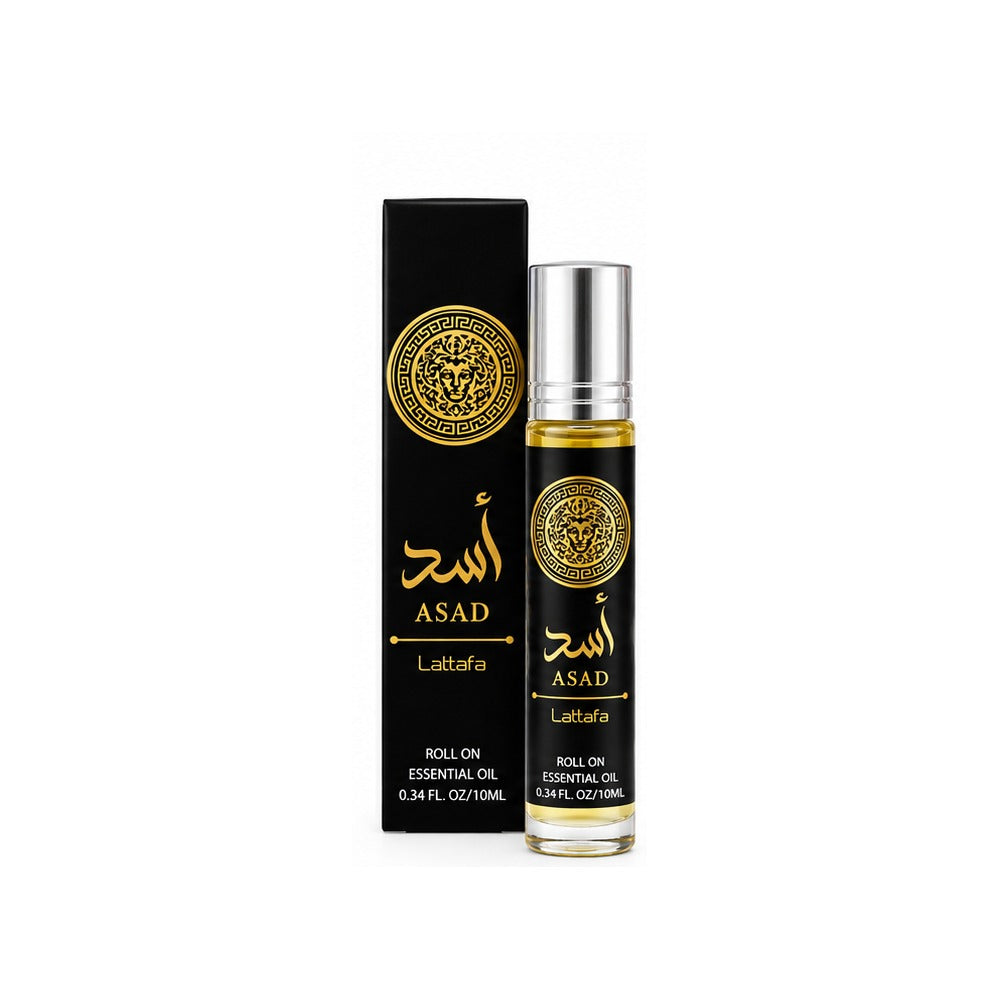 asad black 10 ml roll-on oil and matching box, centered with white margins
