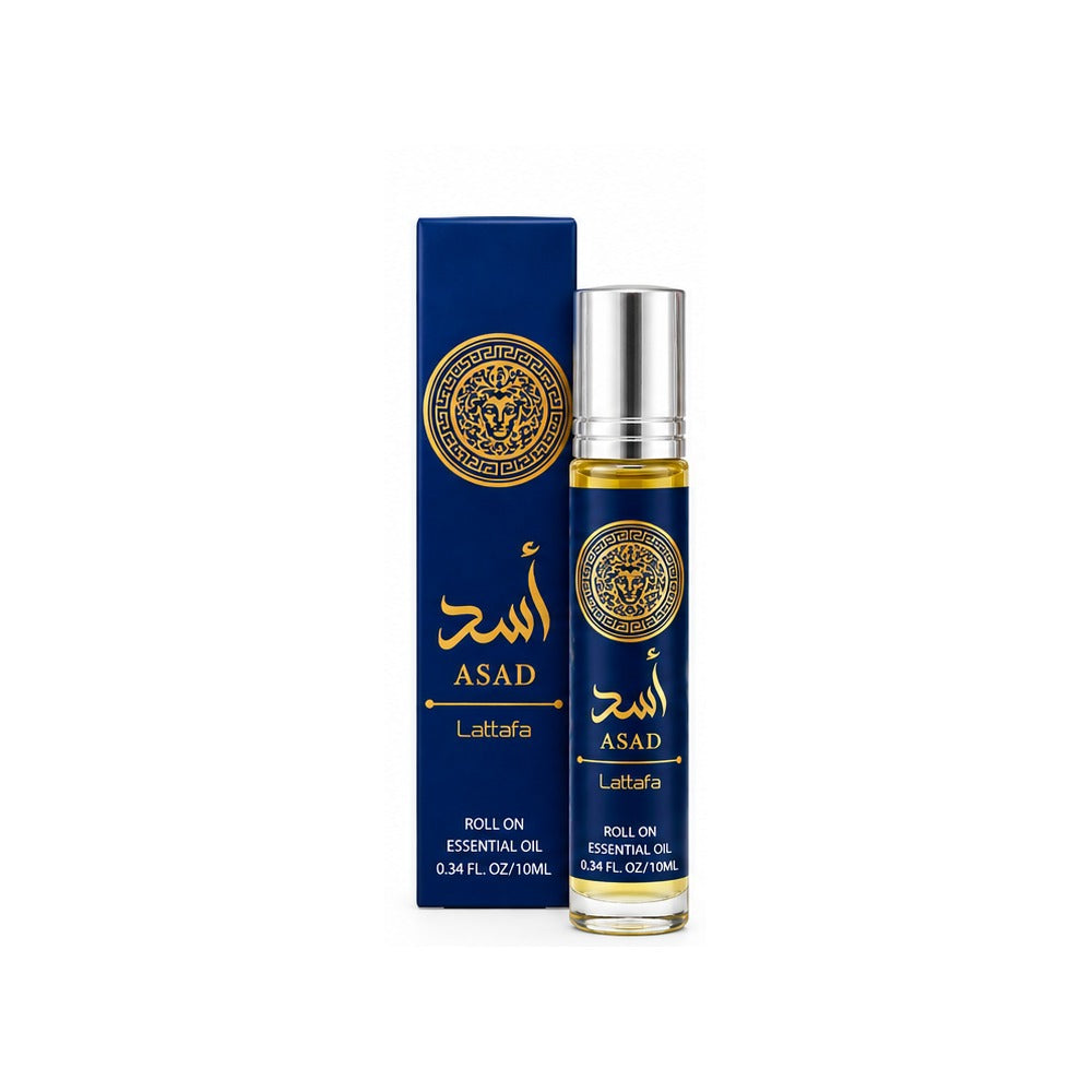 asad blue 10 ml roll-on oil and matching box, centered with white margins