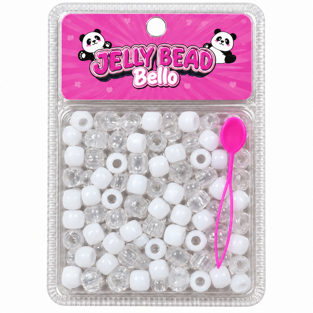 Bello Jelly Bead hair beads with beader – Clear & White