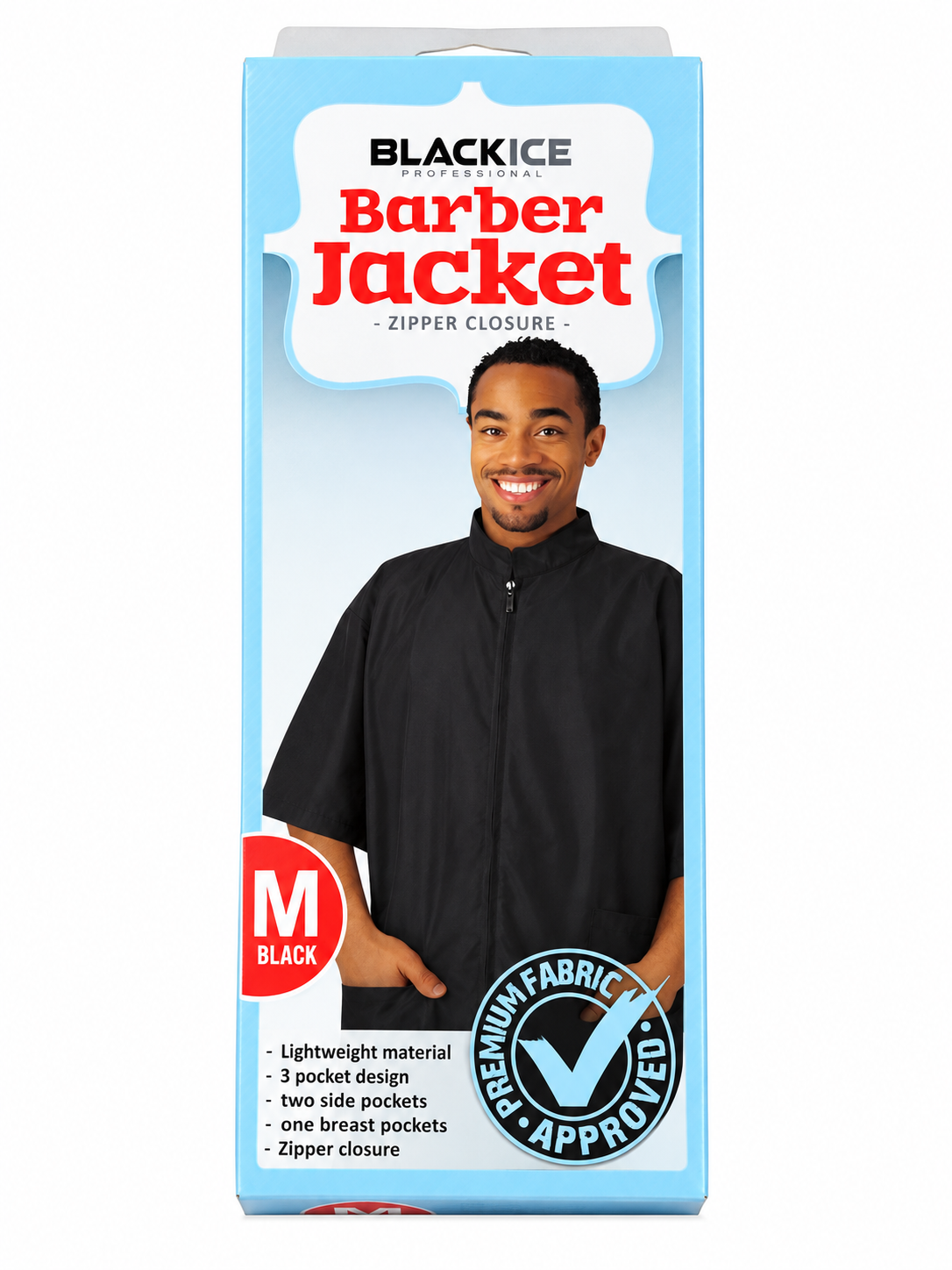 Black Ice Professional Barber Jacket Black Medium – front package