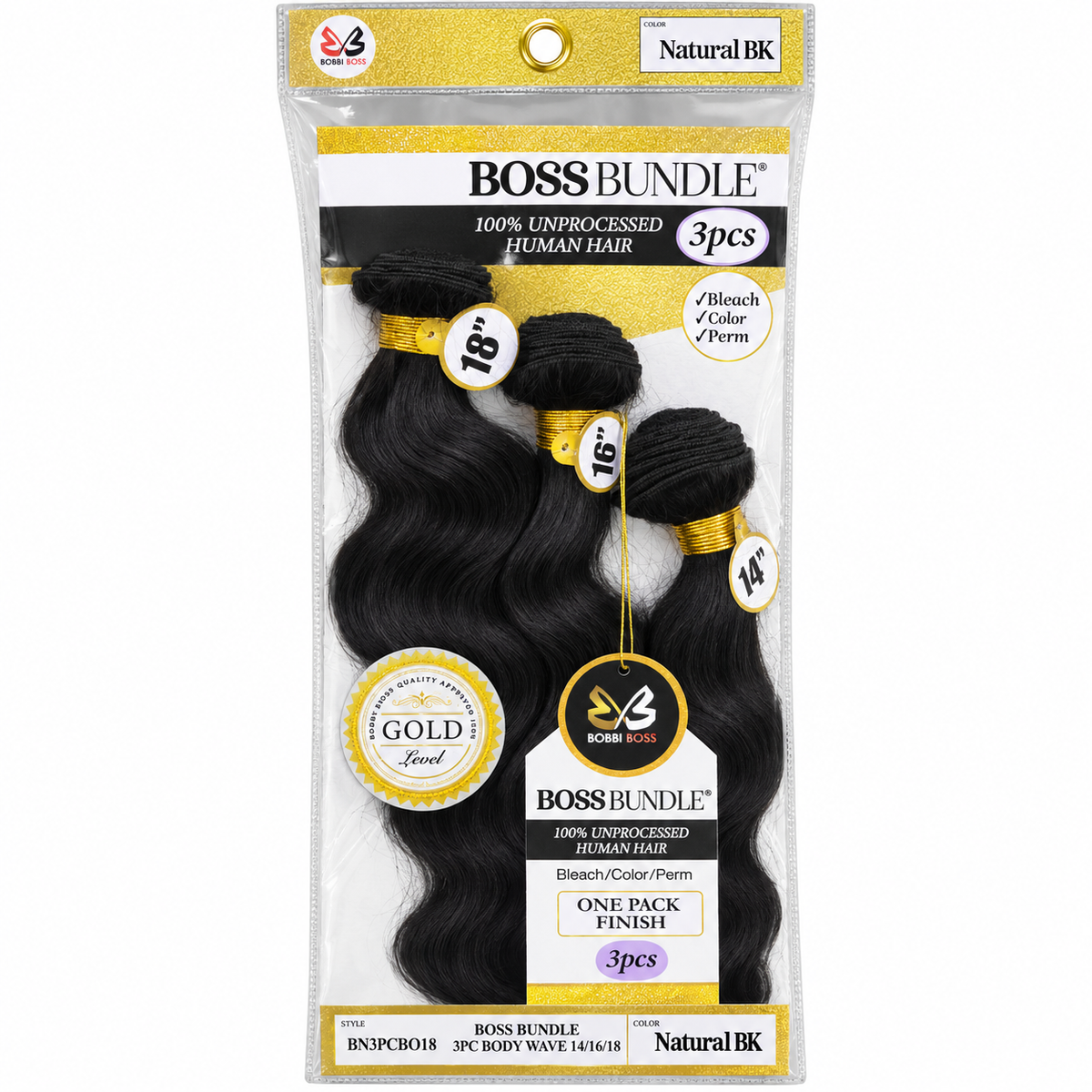 Bobbi Boss Boss Bundle Gold Level Body Wave 3 piece 14 16 18 inch Natural BK human hair
