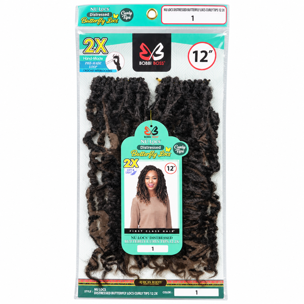 Bobbi Boss 2X Nu Locs Distressed Butterfly Locs Curly Tips 12-inch full package color 1